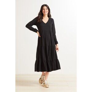 Z Supply Evereve Womens Bailey Tiered Midi Dress Black Long Sleeves size Medium